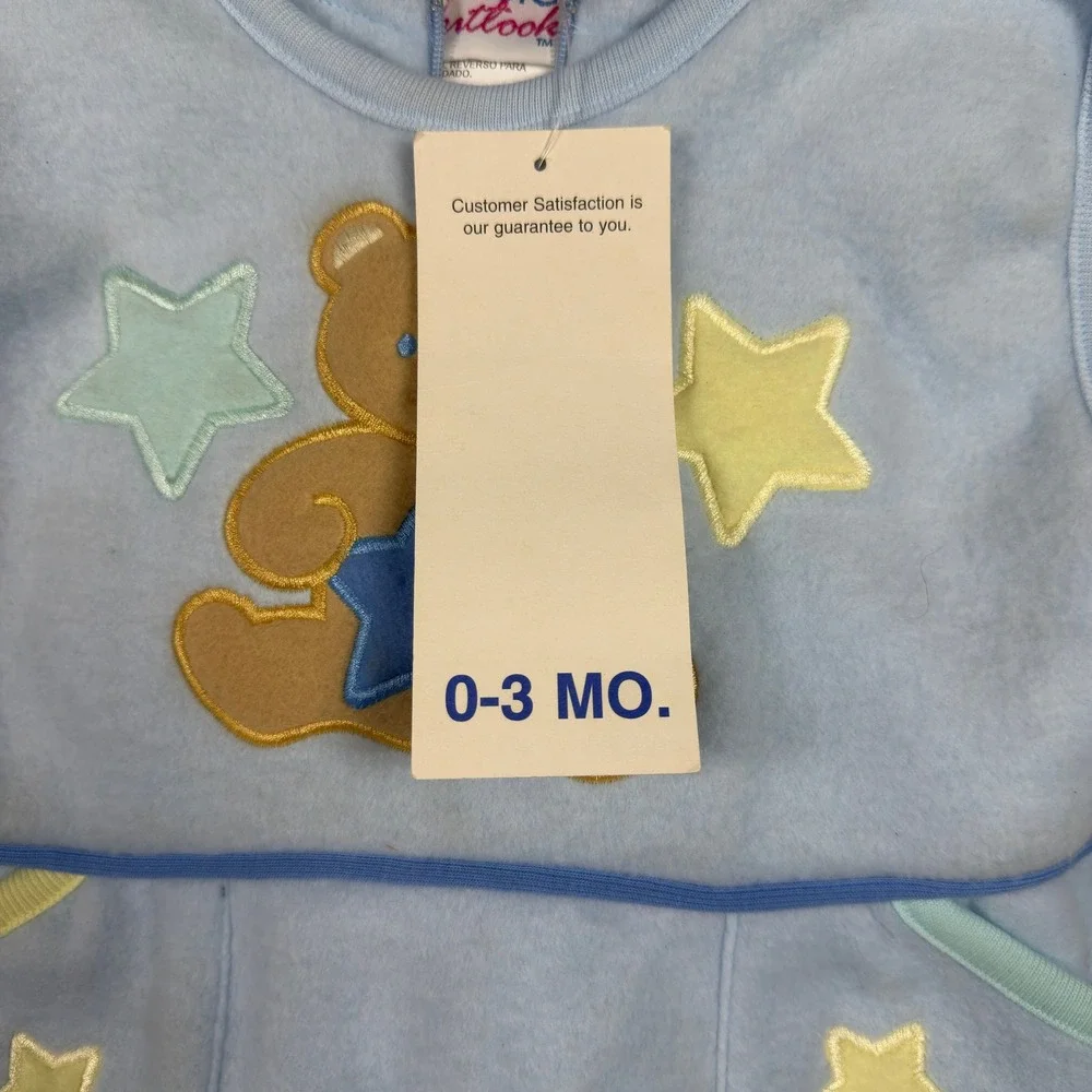 Vintage Basic Outlook Baby Fleece Bunting Sleeper Blue Teddy Bear 0-3 Months NWT